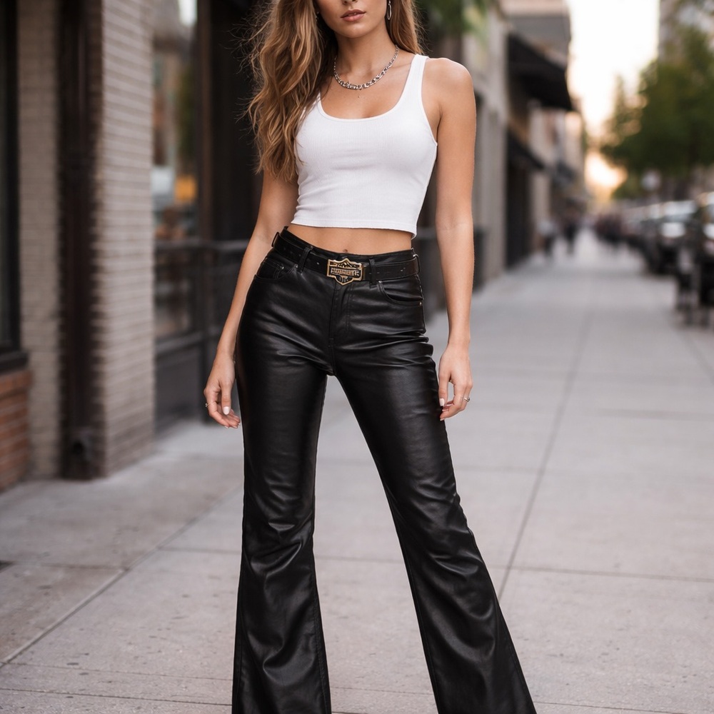 Harley-Davidson Black Leather Pants Women’s Size 10 | Lace-Up Back | 34” Inseam